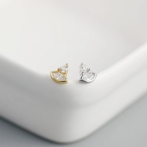 Minimalist S925 sterling silver marquise stud earrings with zircon in gold and silver