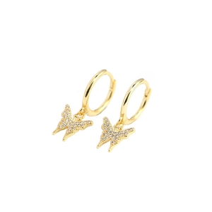 Sparkling S925 sterling silver golden butterfly drop earrings with cubic zirconia stones