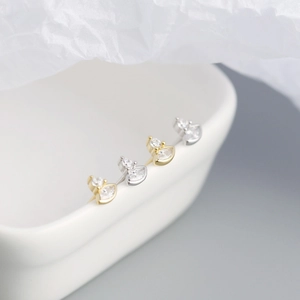 Set of four S925 sterling silver marquise stud earrings in gold and silver finish