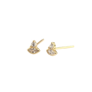 S925 sterling silver gold studs with marquise cut cubic zirconia in geometric style