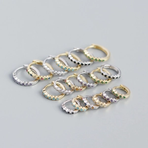 S925 Sterling Silver Geometric Rhinestone Huggie Hoop Earrings For Women Minimalist Gold Silver Plated Jewelry Gift