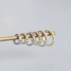 Set of minimalist S925 sterling silver hoop earrings with vibrant colorful gemstones