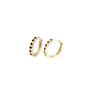 Minimalist S925 sterling silver gold-plated hoop earrings with black enamel dots