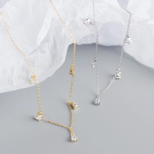 Collana minimalista in argento sterling S925 con pendenti in CZ oro e argento