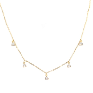 Elegante girocollo in argento s925 dorato con cinque ciondoli minimalisti in zircone