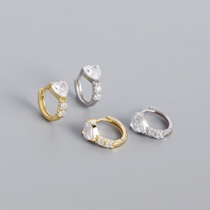 925 Sterling Silver Heart Huggie Earrings Pave Rhinestone Mini Hoop Earrings For Women Fashion Jewelry Gift Platinum Gold