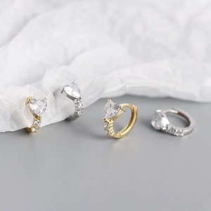 S925 silver geometric heart zircon hoop earrings in gold and silver finish