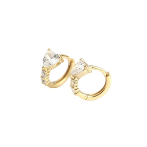 Elegant gold heart-shaped zircon earrings with geometric hoop design for women