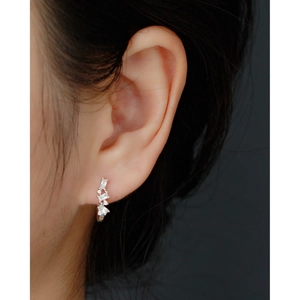 Close-up of S925 silver U-shaped hoop earrings with inlaid rectangular cubic zirconia