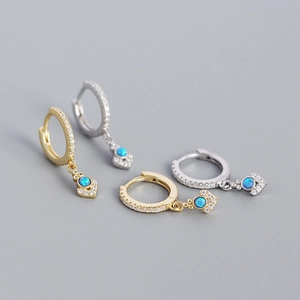 Orecchini a Cerchio a Cuore in Argento Sterling 925 Con Opale Artificiale Blu Per Donna Gioielli Raffinati Con Strass