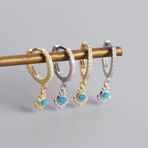 Orecchini a cerchio in argento S925 con opale stile boho, placcati oro e argento