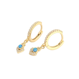 Orecchini a cerchio in argento S925 dorato con pendenti a cuore in opale blu