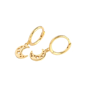 Minimalist gold S925 silver hollow moon and star hoop earrings with a polished finish