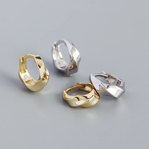Boucles d'Oreilles Créoles en Argent Sterling 925 Minimaliste Torsadée Géométrique pour Femme S925 Huggie en Métal Poli Bijoux de Mode