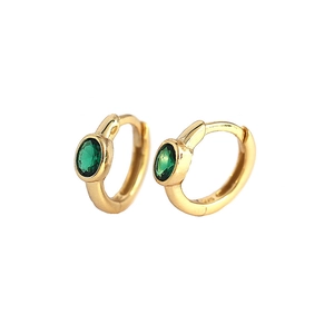 Elegant gold S925 silver hoop earrings featuring oval green zircon gemstones
