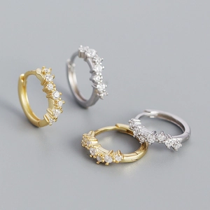 925 Sterling Silver Wave Geometric Huggie Hoop Earrings For Women Inlaid Zirconia Gold Silver Plated Fashion Ear Jewelry