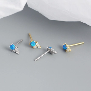 Boucles d'oreilles en argent S925 avec opale bleue et zircon blanc, dorées et argentées
