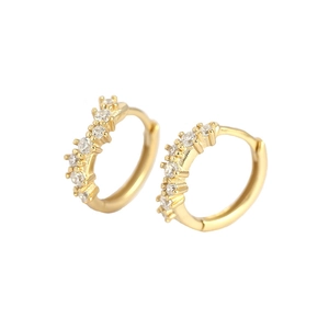 Elegant gold plated S925 silver hoop earrings with geometric wave and zircon inlay