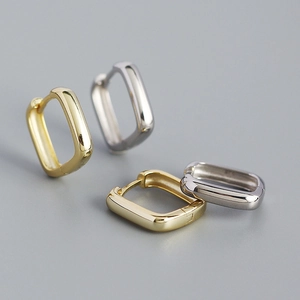 Boucles d'Oreilles Créoles Carrées en Argent Sterling 925 Minimalistes pour Femmes Géométriques Rectangulaires Or Argent Plaquées