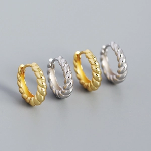 Boucles d'oreilles créoles torsadées en argent S925, finitions or et argent