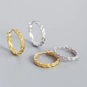 Orecchini a Cerchio in Argento Sterling 925 Vintage con Corda Attorcigliata per Donna Leggeri Galvanici con Fibbia Intrecciata
