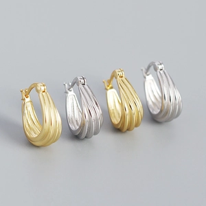 S925 sterling silver geometric spiral hoop earrings in gold and silver silk texture