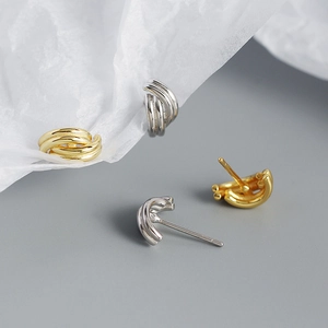 S925 silver minimalist geometric spiral stud earrings in gold and silver finish