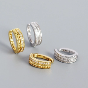 925 Sterling Silver French Luxury Hoop Earrings Gold Silver Plated Braided Texture Rhinestone Ear Buckle Jewelry For Women