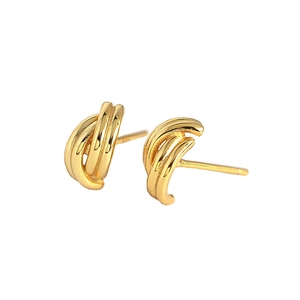 Minimalist geometric S925 silver stud earrings with multi-layer twisted gold design
