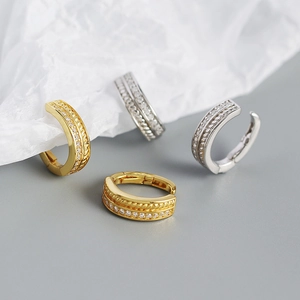 French luxury twisted spring hoop earrings with S925 silver diamonds in gold and silver