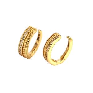 French vintage gold twist ear cuffs with pave zircons and minimalist C-shape design