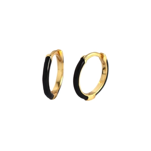 Boucles d'oreilles minimalistes en argent S925 doré avec émail noir et design moderne