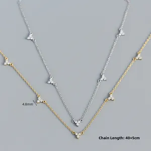 Detail of S925 silver necklace with three micro-set cubic zirconia units measuring 4.8mm