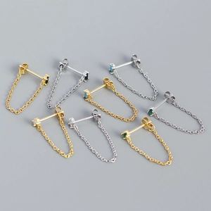 Trendy 925 Sterling Silver Rhinestone Tassel Chain Stud Earrings For Women Personalized Stackable Geometric Piercing Jewelry