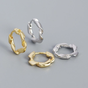 Boucles d'oreilles créoles torsadées en argent sterling 925 pour femmes spirale géométrique irrégulière petits bijoux de mode
