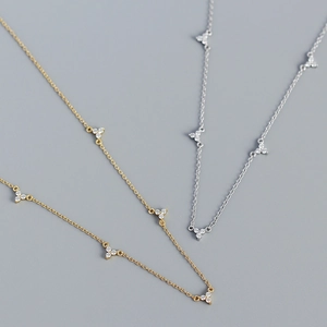 925 Sterling Silver French Style Geometric Flower Necklace Minimalist Zirconia Inlaid Clover Pendant Necklaces For Women Fine Jewelry