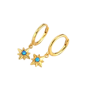 925 silver star opal earrings in gold plating with blue-green fire opal pendant