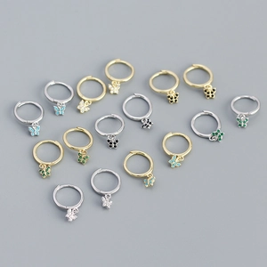 S925 sterling silver butterfly hoop earrings with colorful zircon stones in various styles