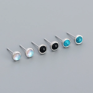 Minimalist S925 sterling silver stud earrings set with agate and turquoise stones