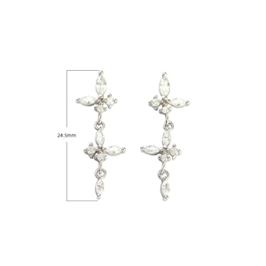 Close-up of S925 silver butterfly tassel earrings featuring marquise and round crystals