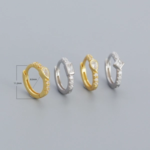 Detailed size parameters of s925 silver pave hoop earrings with various zircon shapes