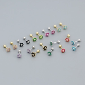 Pendientes de Botón de Flor de Plata de Ley 925 Circonia para Mujer Joyería de Perforación con Cierre de Rosca Floral Incrustada Colorida
