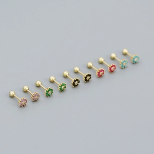 Pendientes de flores en plata s925 con circonitas de colores brillantes en varios tonos vivos