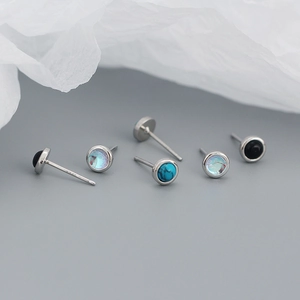 Minimalist S925 sterling silver stud earrings with black agate and turquoise stones