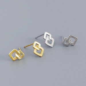 Minimalistische S925 zilveren geometrische vierkante oorbellen in goud en zilver