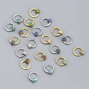 Minimalist S925 silver huggie hoop earrings with rotating cubic zirconia pavé beads