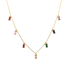 Chicke 925 Silber Halskette mit Regenbogen Zirkonia Steinen an einer Goldkette