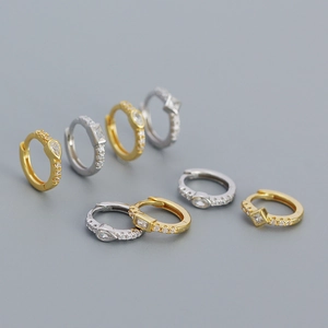 Exquisite 925 Sterling Silver Huggie Hoop Earrings For Women Minimalist Inlaid Rhinestone Geometric Dainty Jewelry Gift