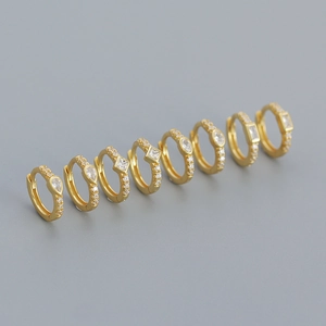 Elegant gold plated S925 sterling silver hoop earrings with various geometric crystals