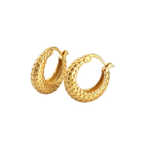 French style S925 sterling silver hoop earrings with a bubble textured gold finish